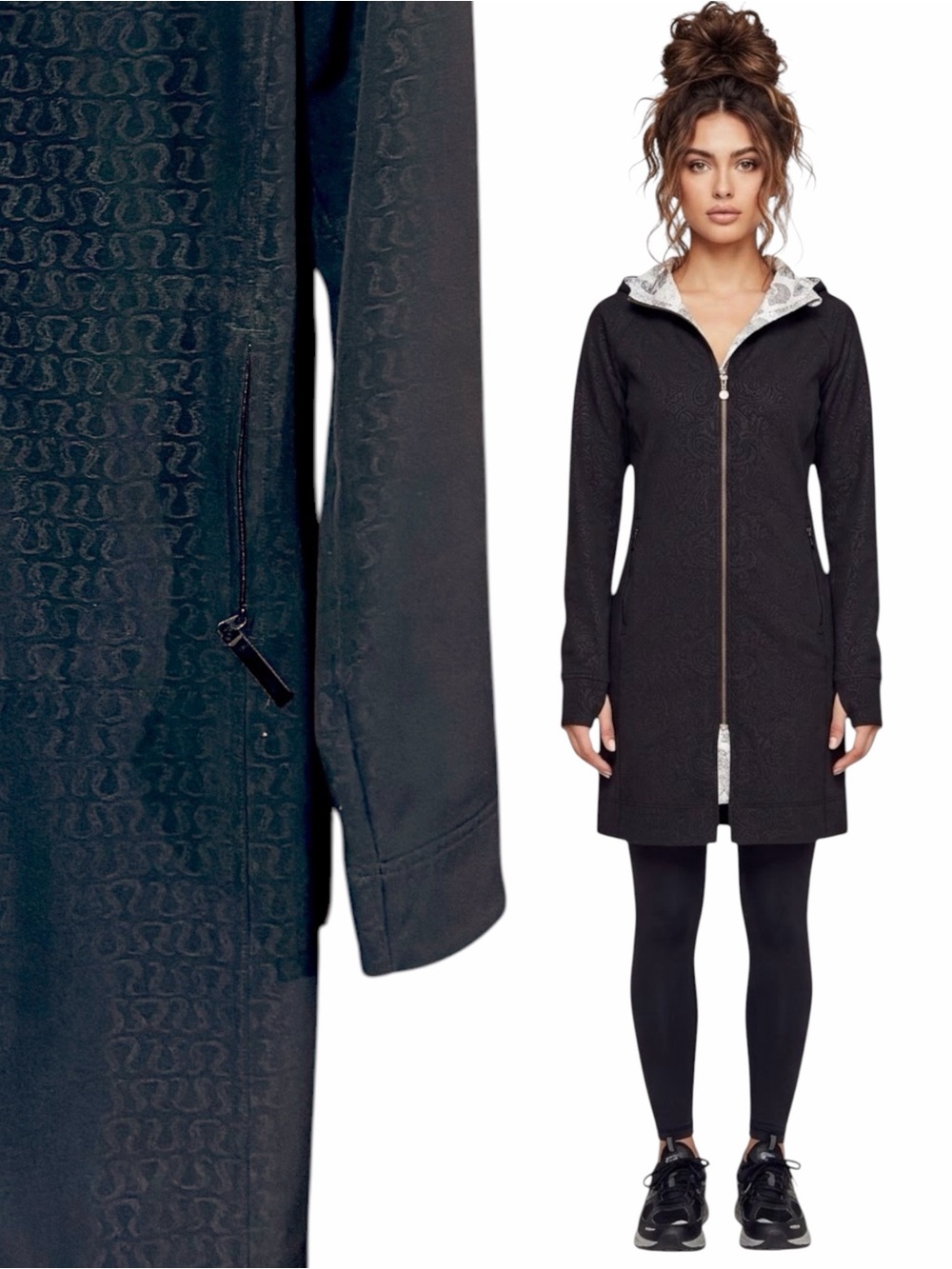 Lululemon – Après Yoga Longline Jacket – Embossed Logo Pattern Black – Sz. 10